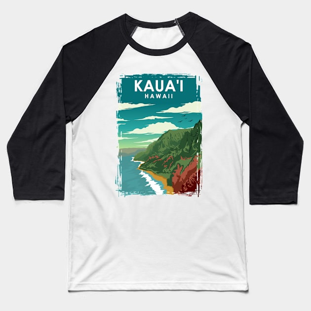 Kauai Hawaii Vintage Minimal Retro Travel Poster Baseball T-Shirt by jornvanhezik